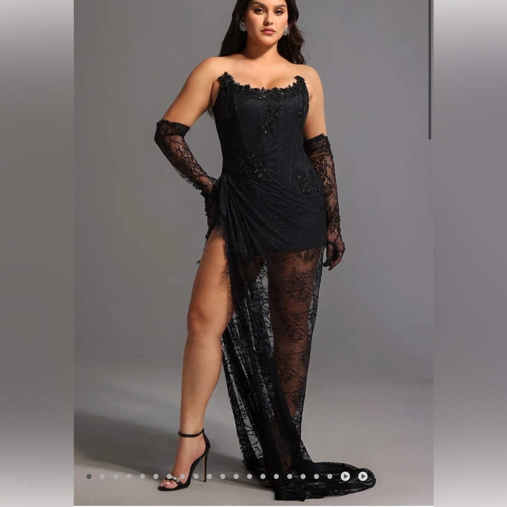 Black Lace Asymmetrical Evening Dress